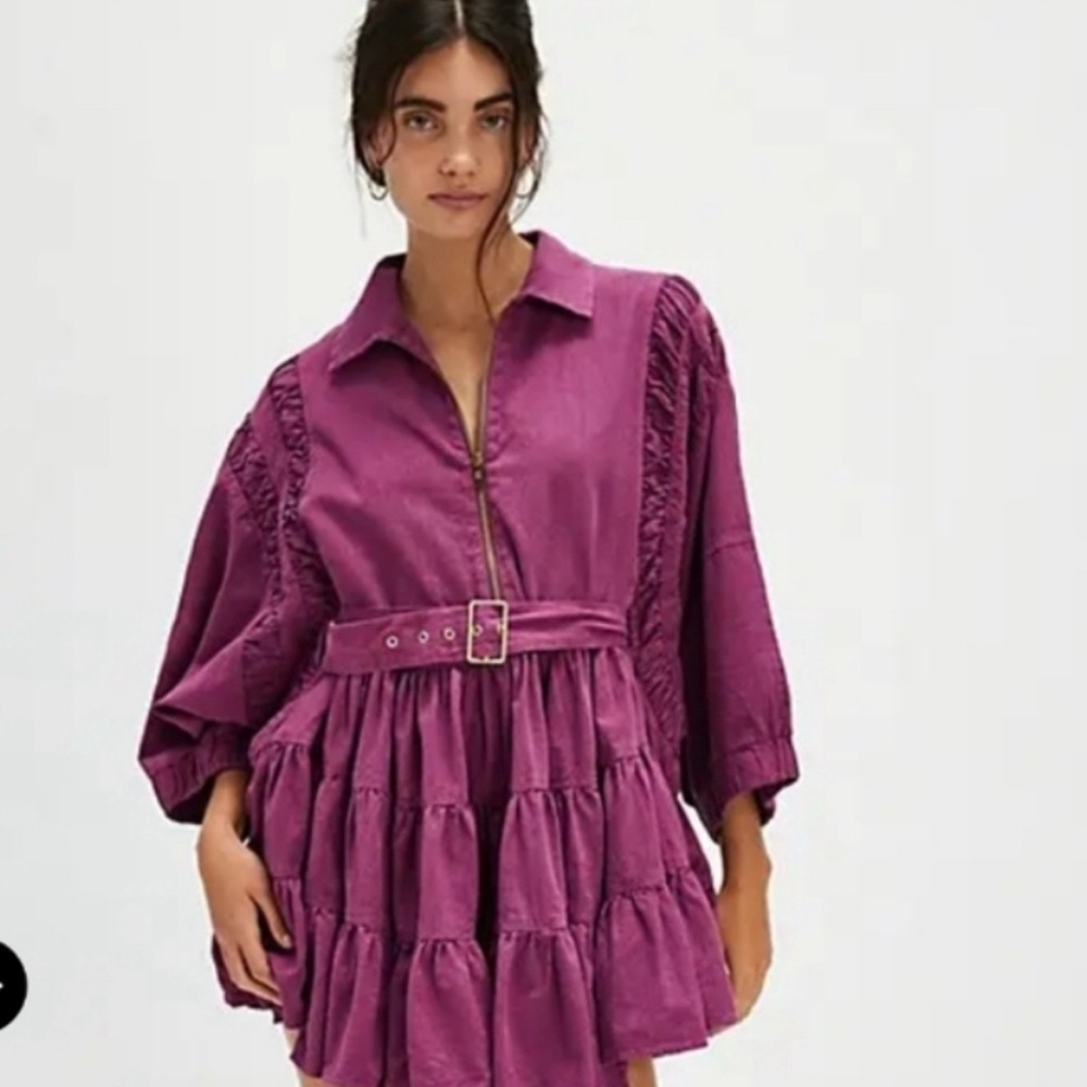 Free People Magenta Ruffle Mini Dress
